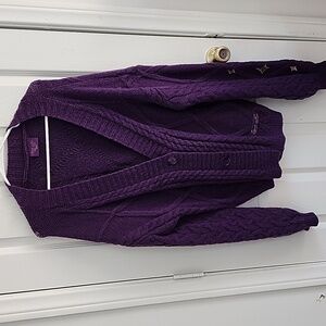 Taylor Swift Speak Now Cardigan Sweater M/L Purple Cable Knit Star Soft